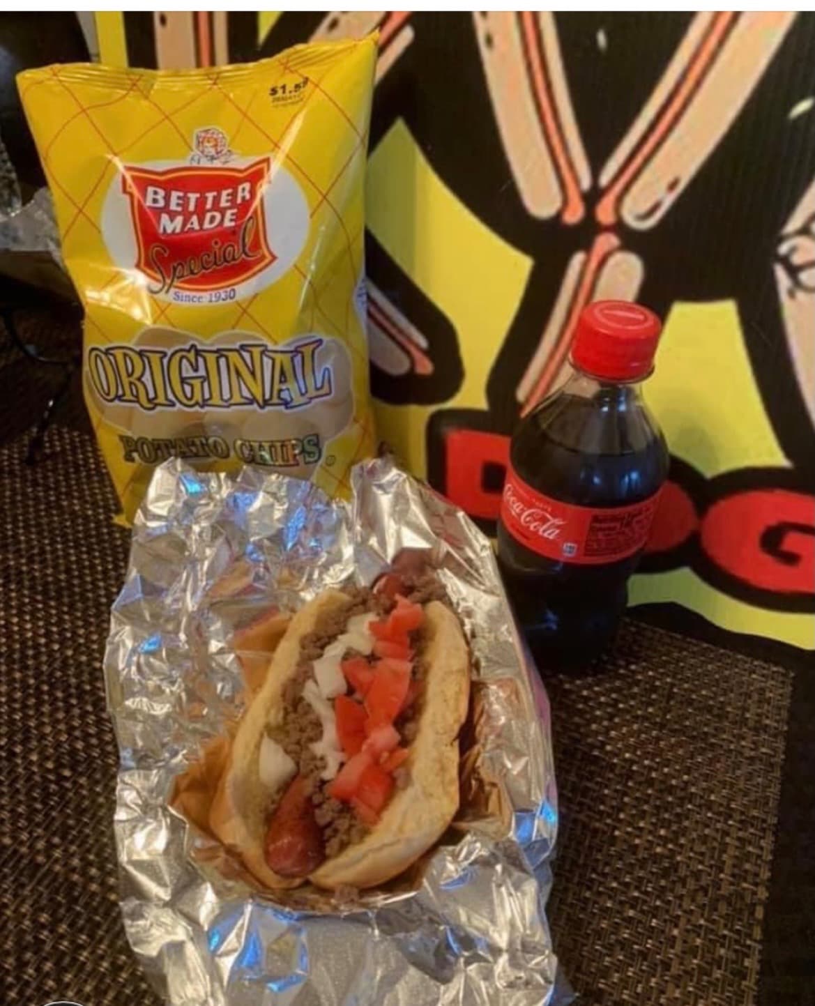 KYC Doggz combo — hot doggz with Better Made chips and Coke