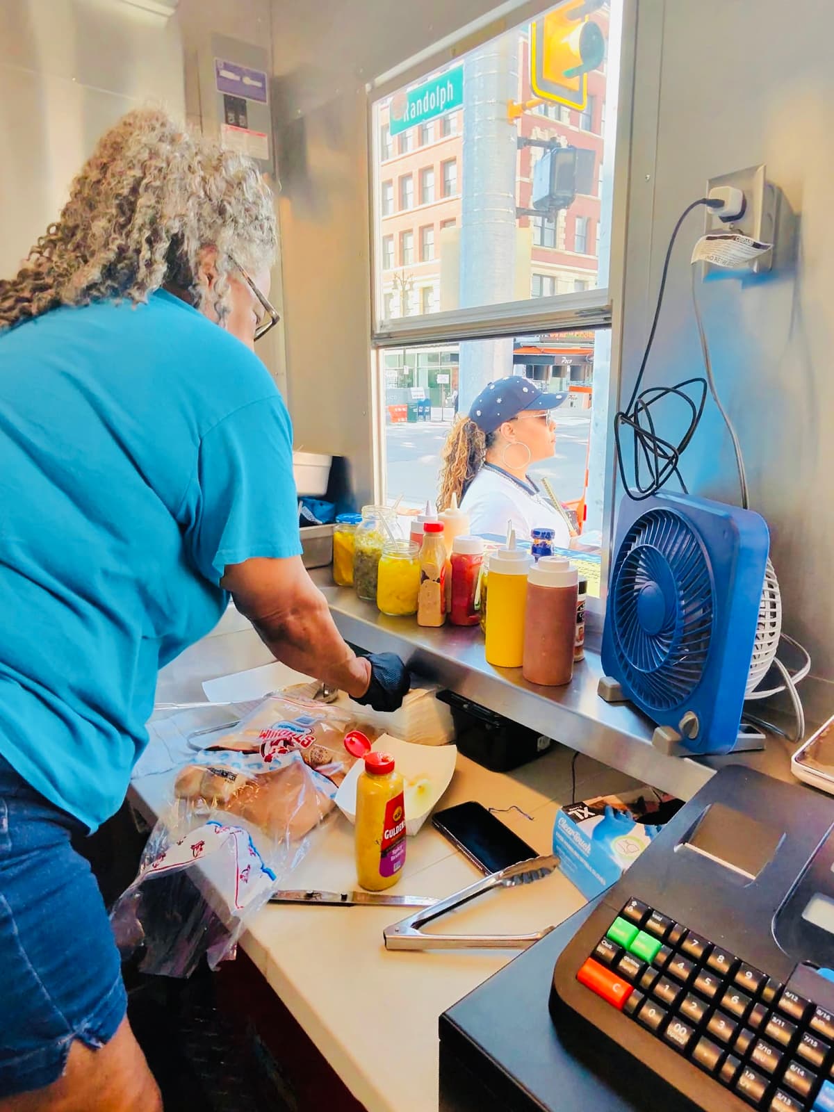 Inside the new cart — serving on Randolph Street downtown