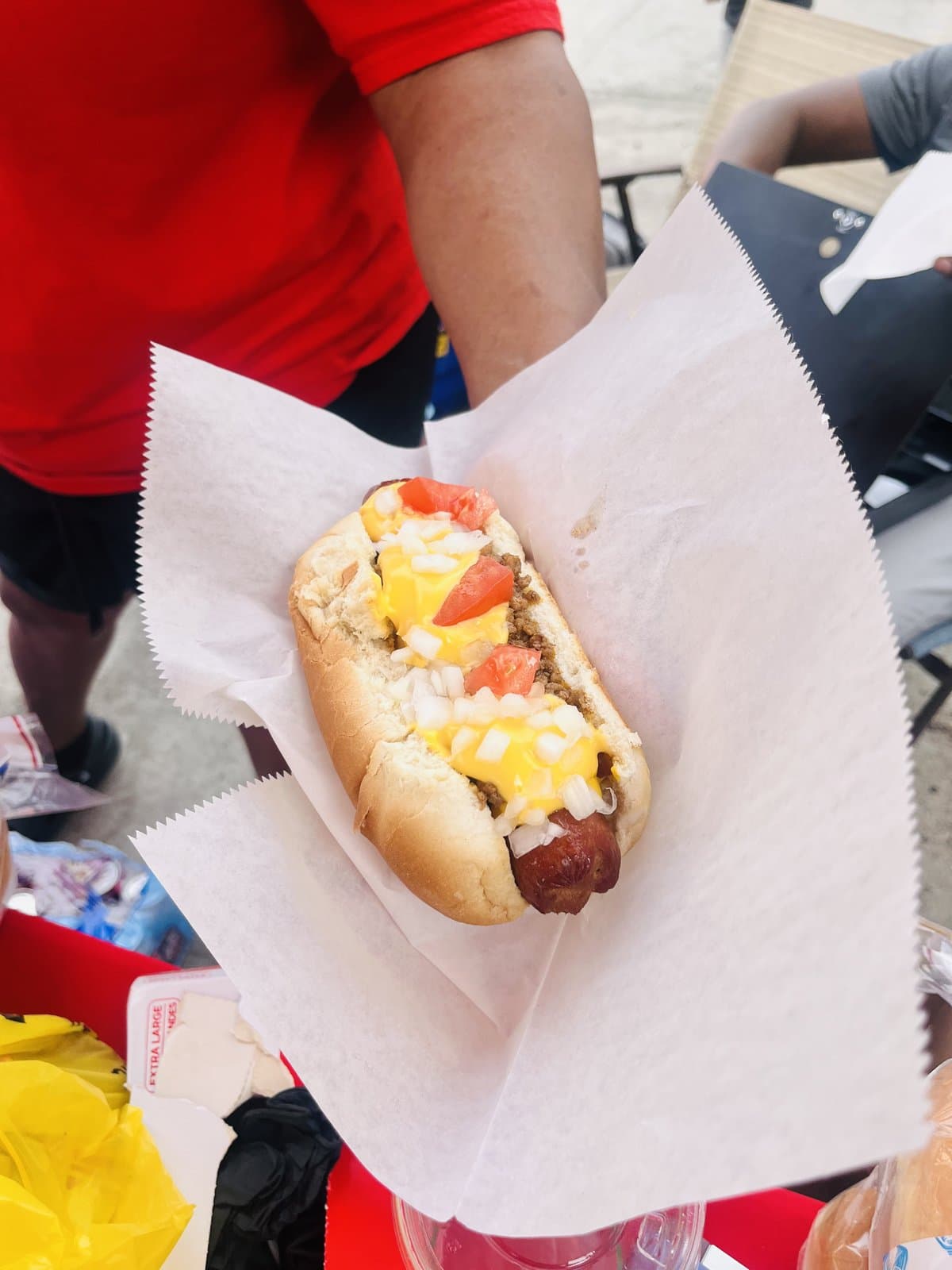 KYC Special loaded with cheese, onions, tomato, and ground beef